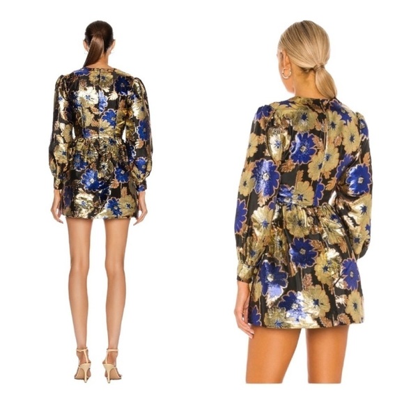 NWT ALICE MCCALL Night Light Metallic Floral Long Sleeve Mini Dress US 8 AU 12 - Picture 3 of 15